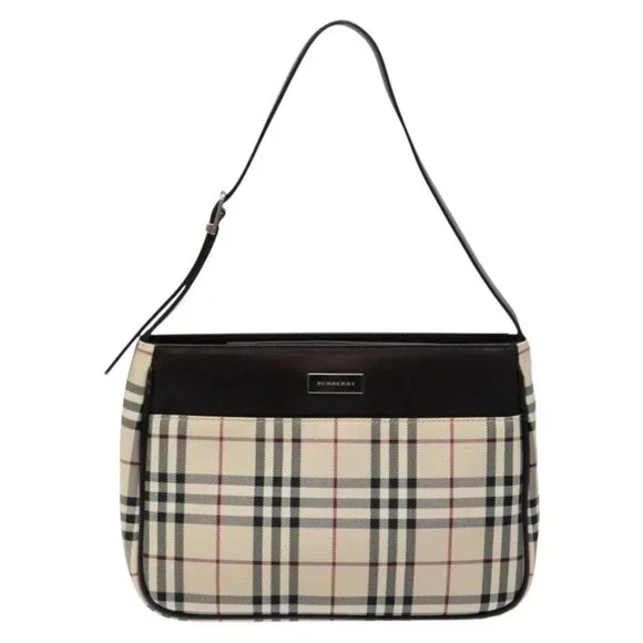 BURBERRY Nova Check Shoulder Bag Canvas Beige Silver Auth 1 - Picture 3 of 16